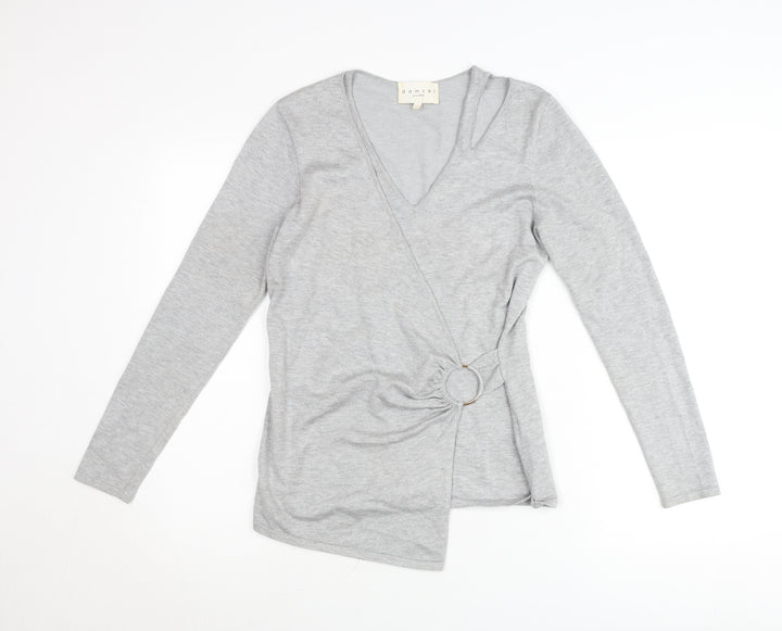 Damsel in a Dress Women’s Grey Wrap Jumper Size 10 V-Neck Slim Fit