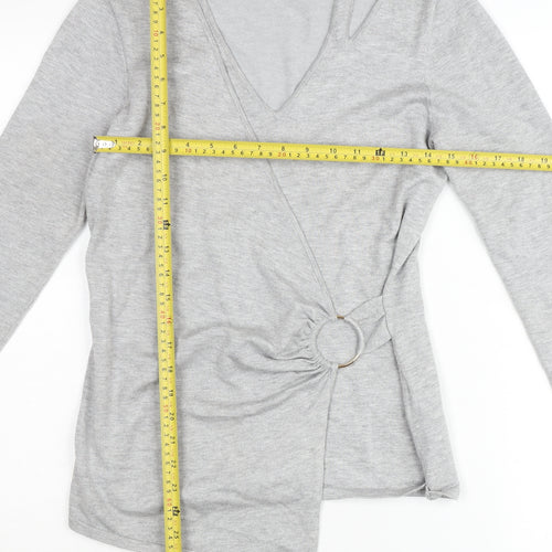 Damsel in a Dress Women’s Grey Wrap Jumper Size 10 V-Neck Slim Fit