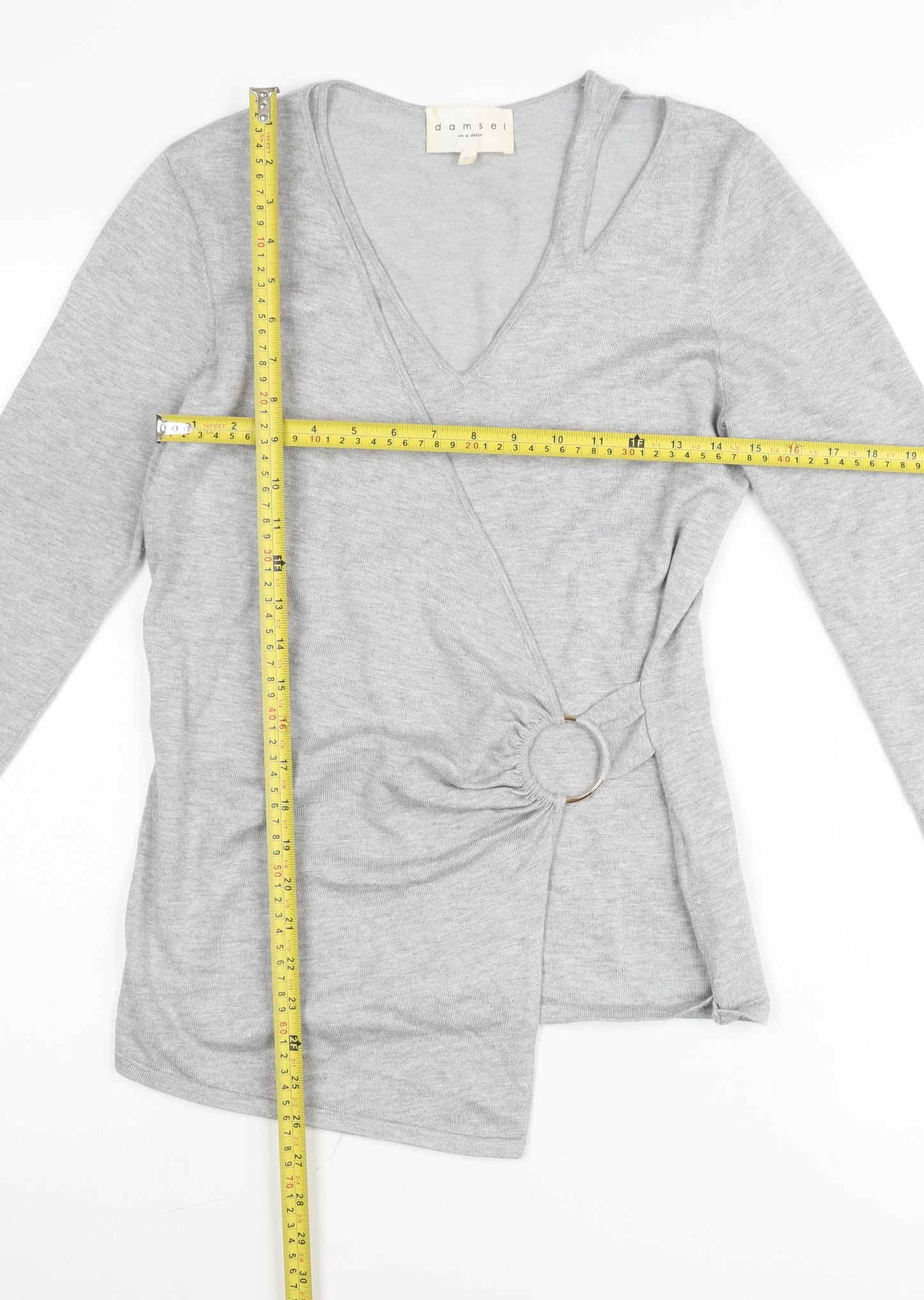 Damsel in a Dress Women’s Grey Wrap Jumper Size 10 V-Neck Slim Fit