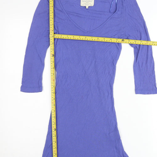 River Island Women’s Purple Bodycon Dress Size 10 V-Neck 3/4 Sleeve