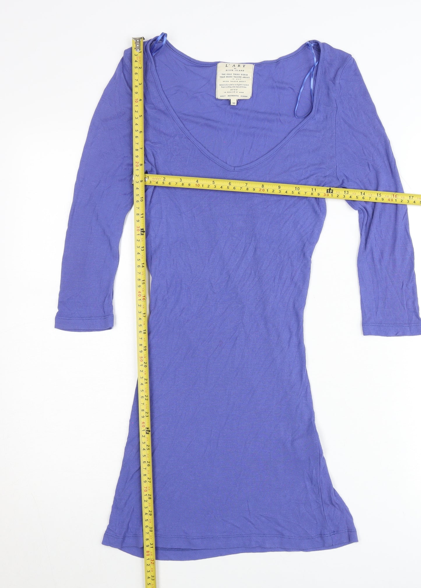 River Island Women’s Purple Bodycon Dress Size 10 V-Neck 3/4 Sleeve