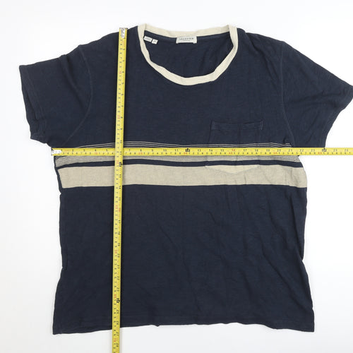 Selected Homme Men's Blue XL Striped Crew Neck Cotton T-Shirt