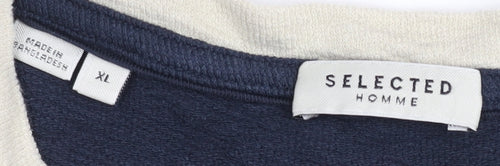 Selected Homme Men's Blue XL Striped Crew Neck Cotton T-Shirt