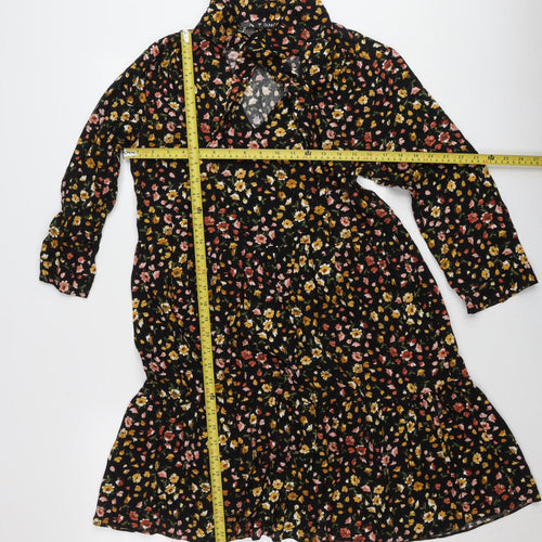 Dunnes Women’s Black Floral Shirt Dress Size 8 Viscose Long Sleeve