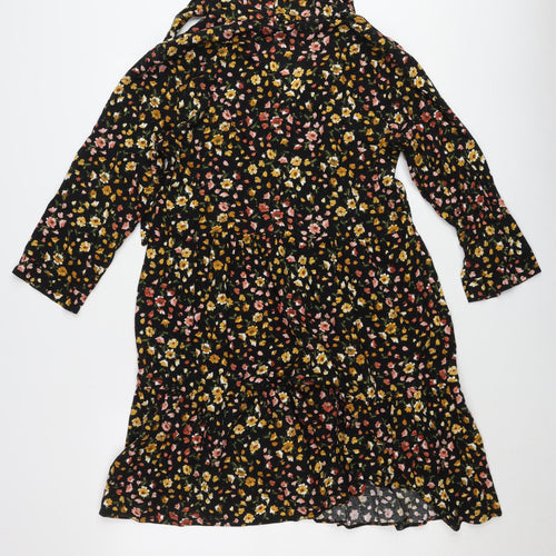 Dunnes Women’s Black Floral Shirt Dress Size 8 Viscose Long Sleeve