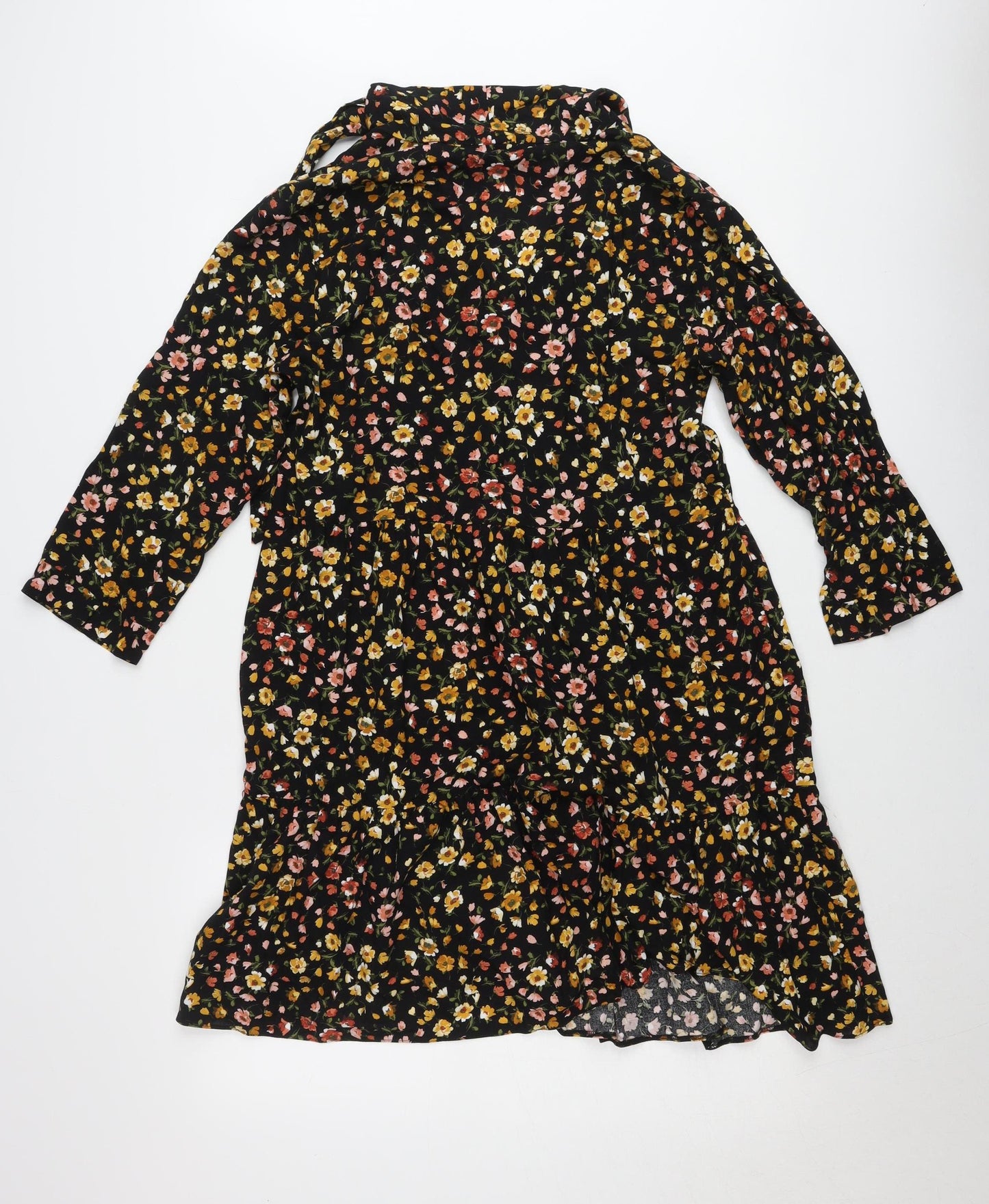 Dunnes Women’s Black Floral Shirt Dress Size 8 Viscose Long Sleeve