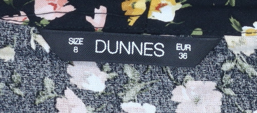 Dunnes Women’s Black Floral Shirt Dress Size 8 Viscose Long Sleeve