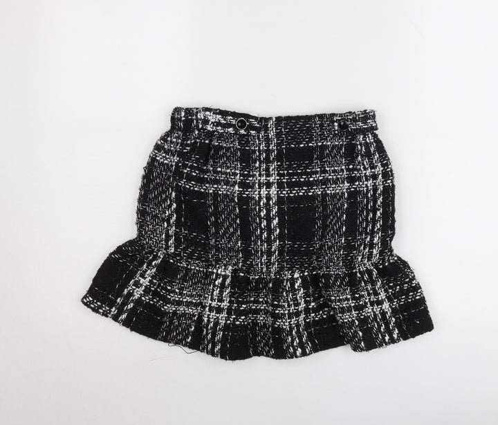 Dunnes Stores Women’s Black Check Tweed Ruffle Mini Skirt Size 8