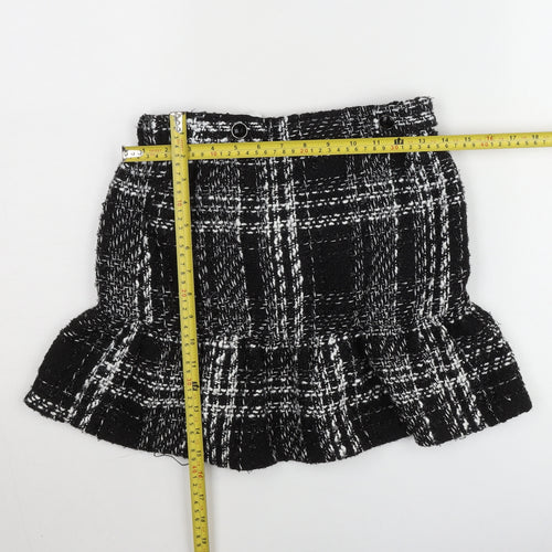Dunnes Stores Women’s Black Check Tweed Ruffle Mini Skirt Size 8