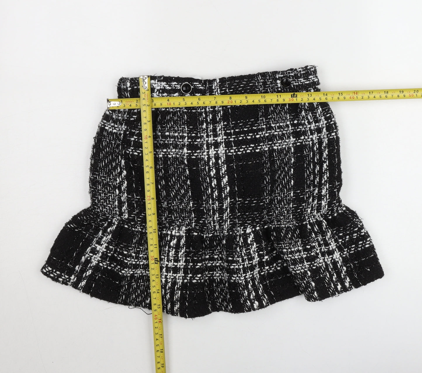 Dunnes Stores Women’s Black Check Tweed Ruffle Mini Skirt Size 8