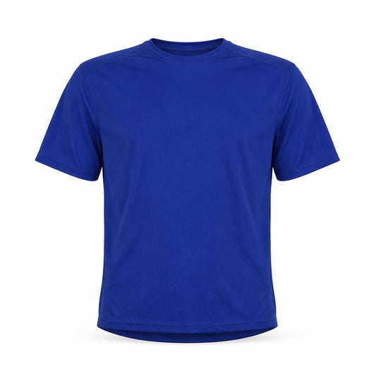 Front view of Dunnes Men’s Blue Medium Crew Neck Short Sleeve Polyester T-Shirt