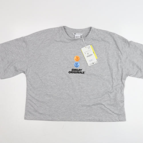 Zara Smiley Originals Womens Grey Cropped T-Shirt Size S