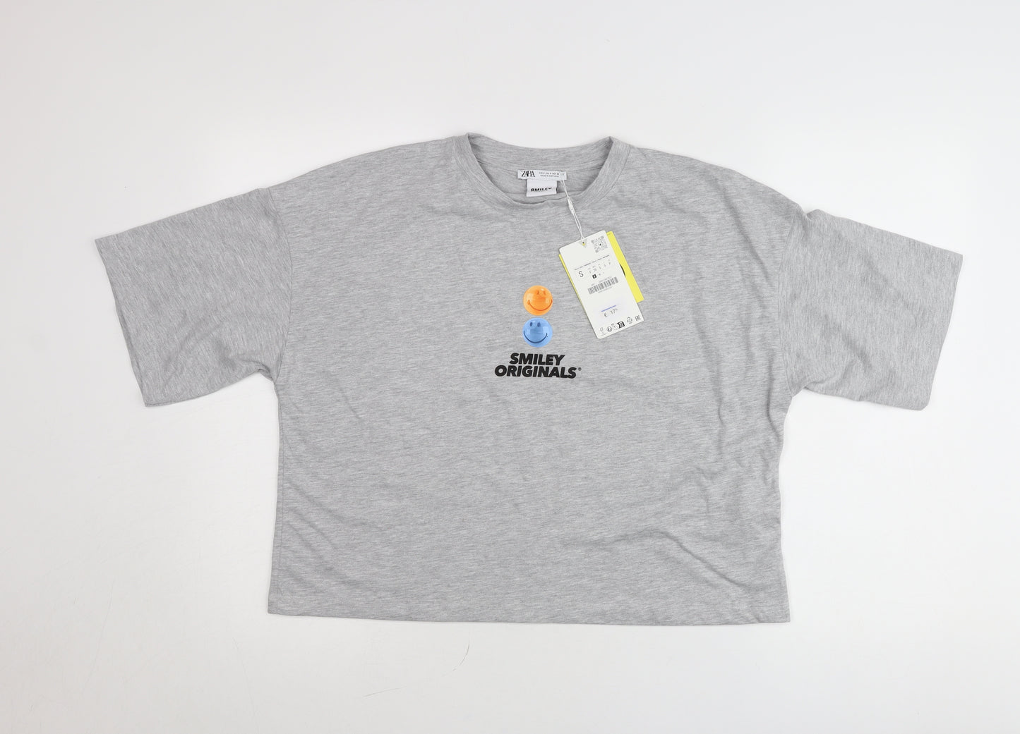 Zara Smiley Originals Womens Grey Cropped T-Shirt Size S
