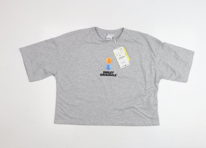Zara Smiley Originals Womens Grey Cropped T-Shirt Size S