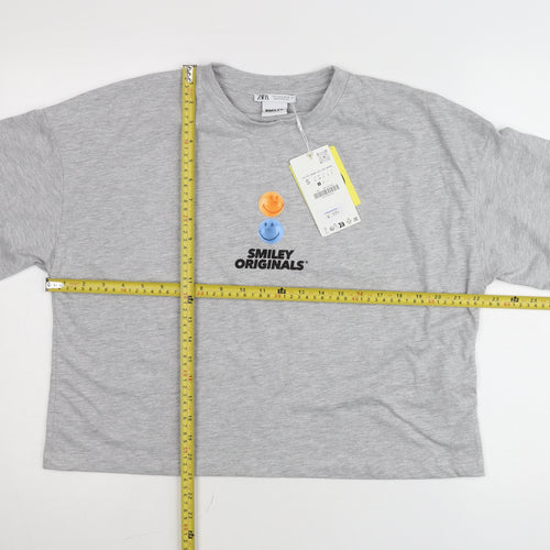 Zara Smiley Originals Womens Grey Cropped T-Shirt Size S