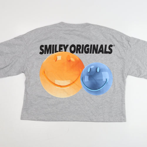 Zara Smiley Originals Womens Grey Cropped T-Shirt Size S