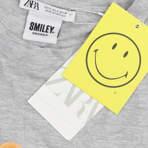 Zara Smiley Originals Womens Grey Cropped T-Shirt Size S