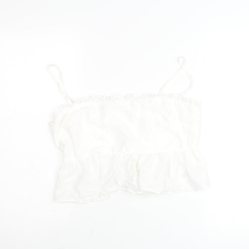 The Frolic Women White Size 12 Ruffle Hem Spaghetti Strap Camisole Top