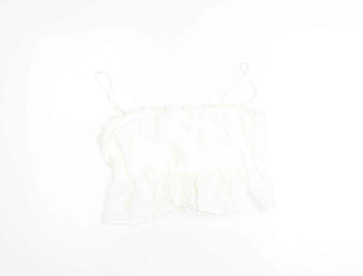 The Frolic Women White Size 12 Ruffle Hem Spaghetti Strap Camisole Top