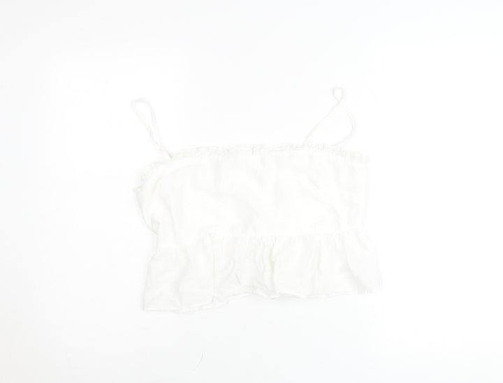 The Frolic Women White Size 12 Ruffle Hem Spaghetti Strap Camisole Top