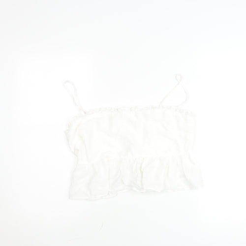 The Frolic Women White Size 12 Ruffle Hem Spaghetti Strap Camisole Top