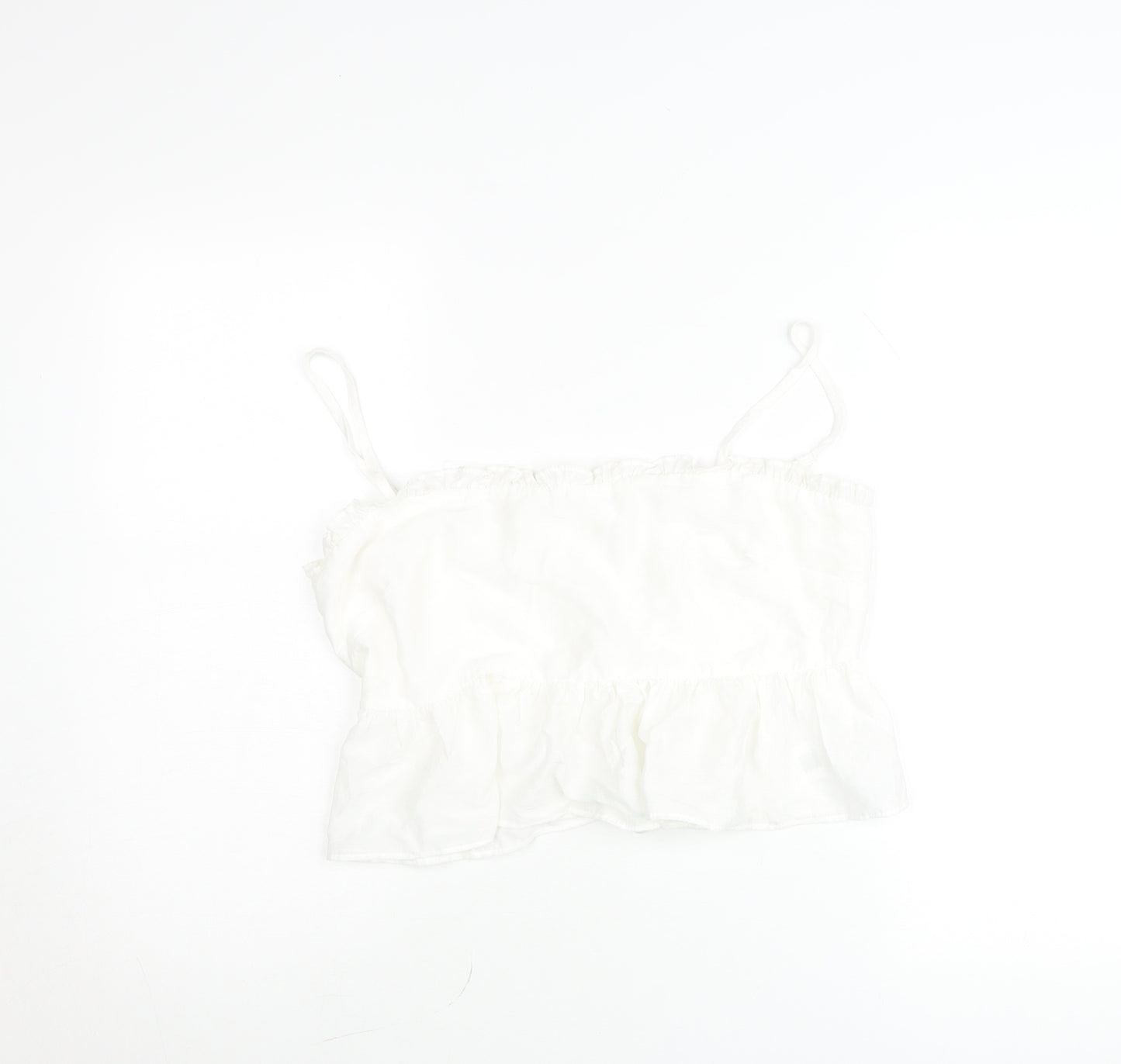 The Frolic Women White Size 12 Ruffle Hem Spaghetti Strap Camisole Top