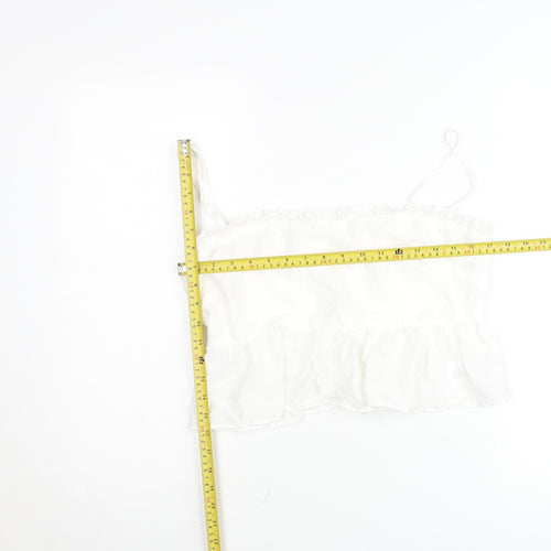 The Frolic Women White Size 12 Ruffle Hem Spaghetti Strap Camisole Top