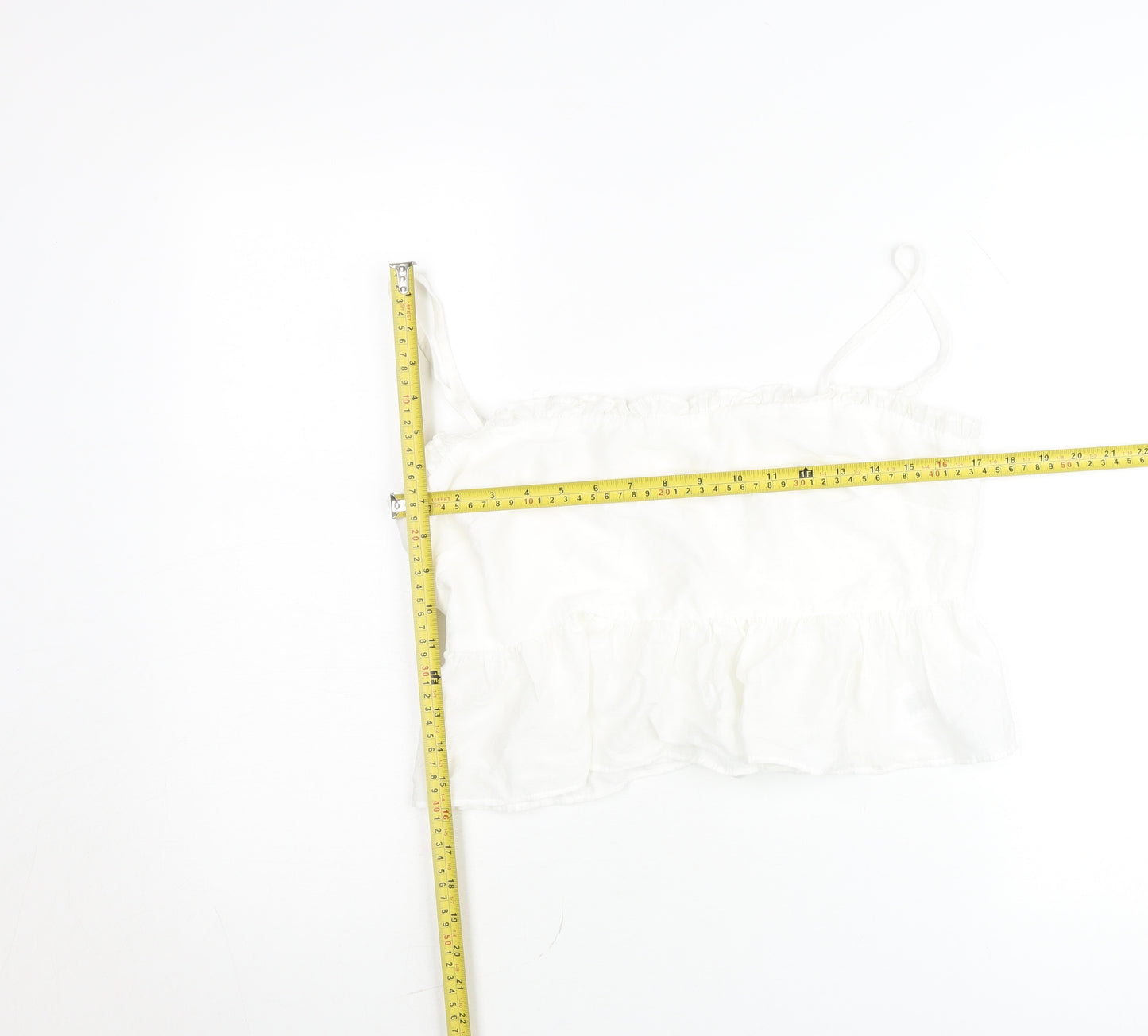 The Frolic Women White Size 12 Ruffle Hem Spaghetti Strap Camisole Top
