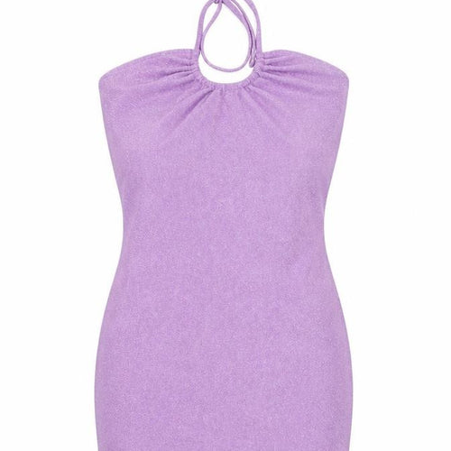 H&M Women Purple Glitter Bodycon Mini Dress Size 12 Halter Clubwear