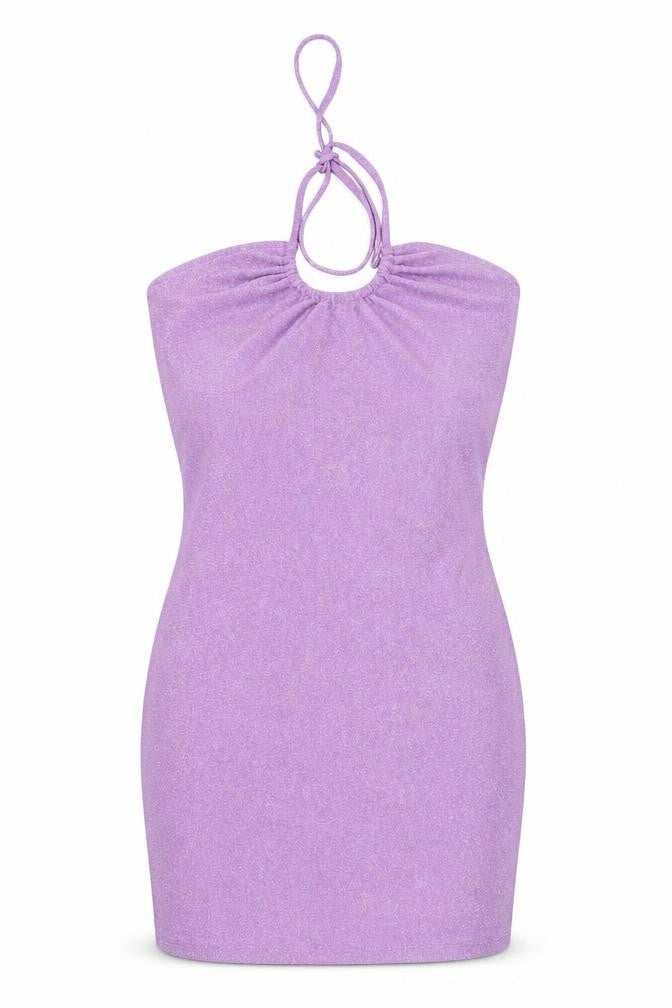 H&M Women Purple Glitter Bodycon Mini Dress Size 12 Halter Clubwear