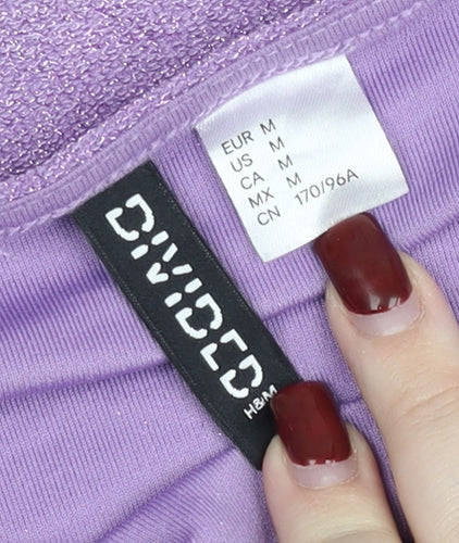H&M Women Purple Glitter Bodycon Mini Dress Size 12 Halter Clubwear