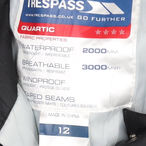 Trespass Teens Black Snow Pants Waterproof Windproof Size 12 Slim