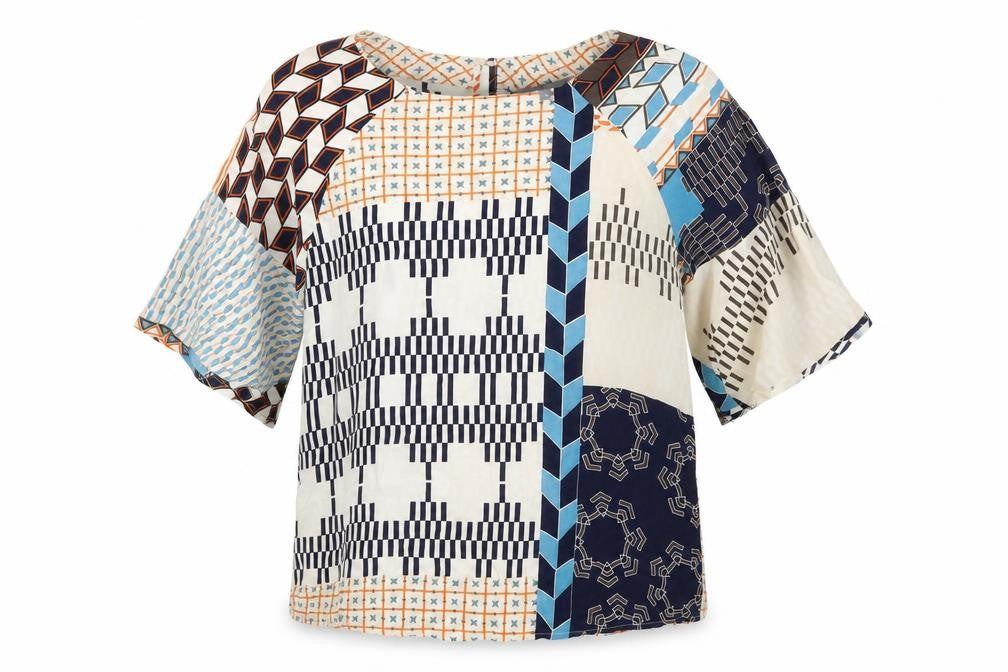 Front view of Principles Women’s Multicoloured Geometric Tunic Blouse, size UK 12