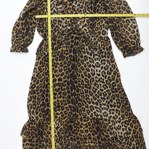 Savida Women’s Brown Leopard Print Ruffle Wrap Dress Size 16