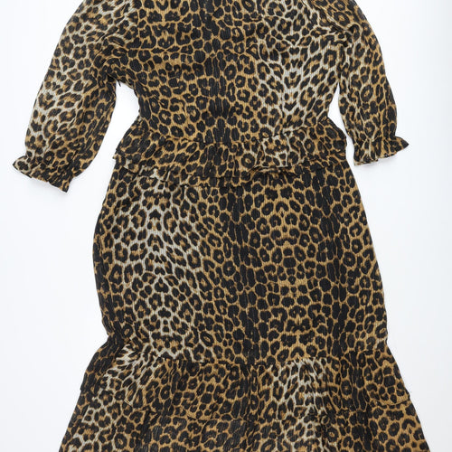 Savida Women’s Brown Leopard Print Ruffle Wrap Dress Size 16
