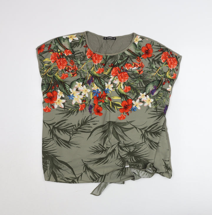 Dunnes Women’s Green Floral Tunic Blouse Size 16 Embroidered