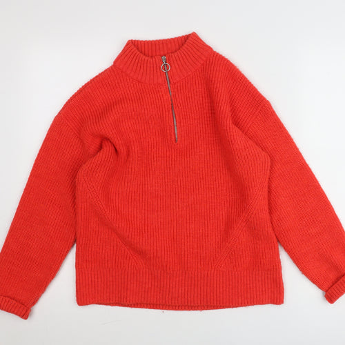 Marks and Spencer Womens Red Size 10 Chunky Knit Half Zip Jumper