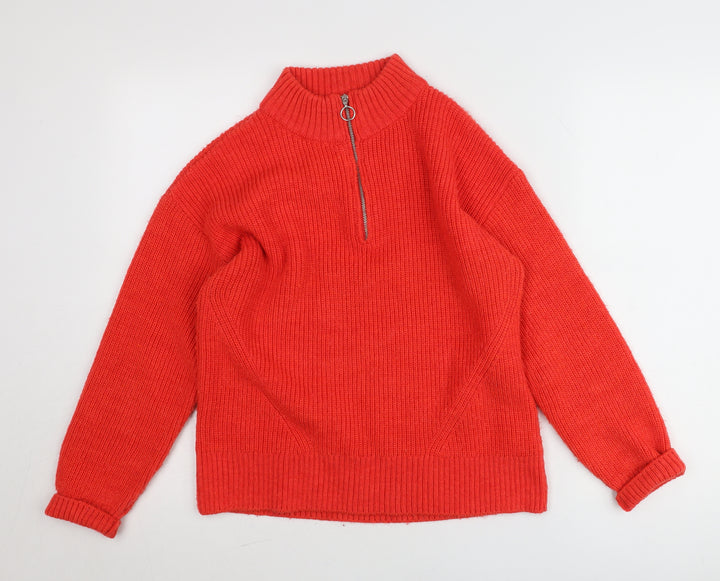Marks and Spencer Womens Red Size 10 Chunky Knit Half Zip Jumper