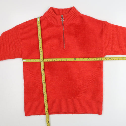 Marks and Spencer Womens Red Size 10 Chunky Knit Half Zip Jumper