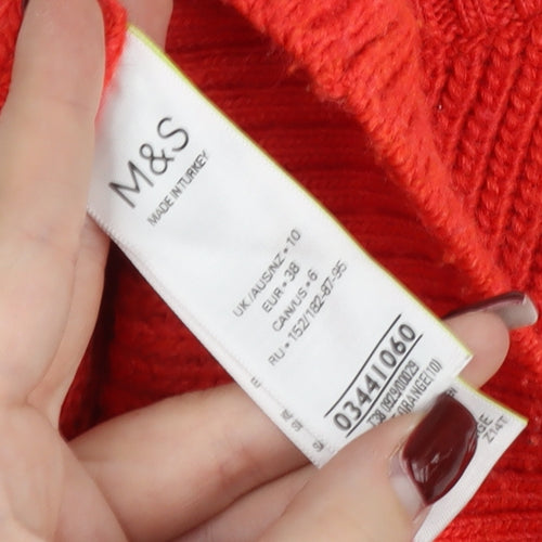 Marks and Spencer Womens Red Size 10 Chunky Knit Half Zip Jumper