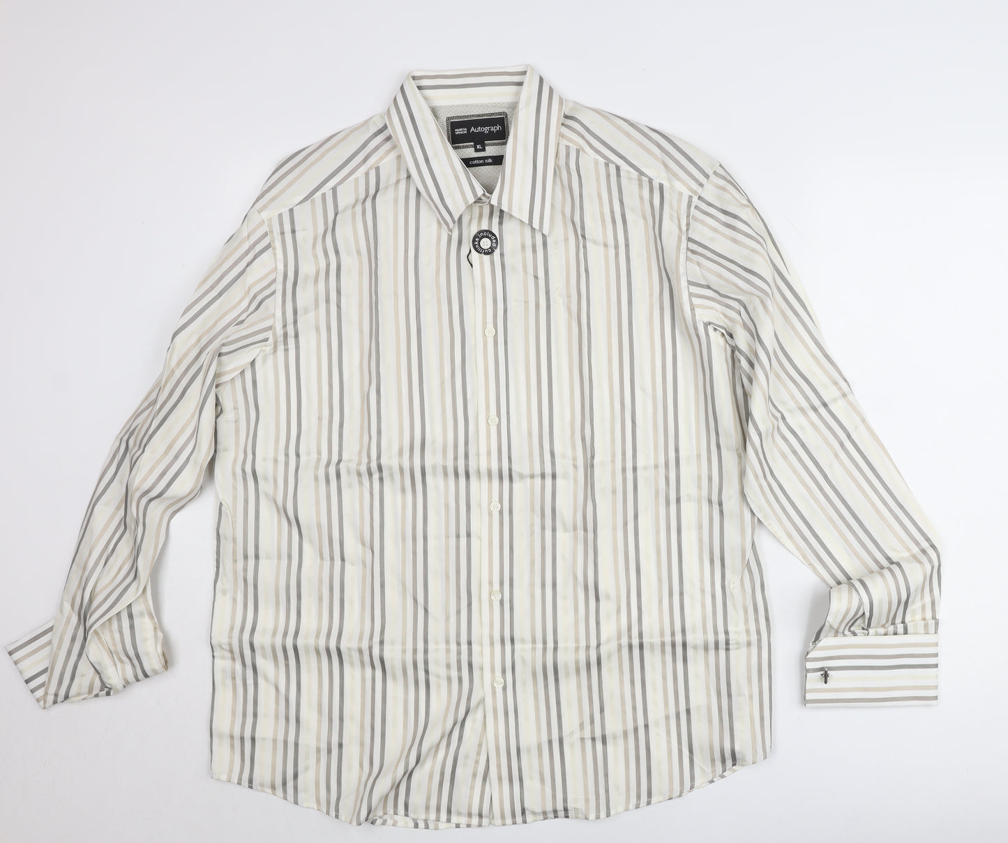 Marks and Spencer Women’s Multicoloured XL Cotton Silk Striped Button-Up Shirt