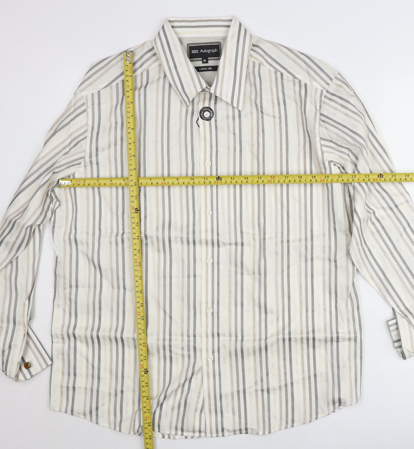 Marks and Spencer Women’s Multicoloured XL Cotton Silk Striped Button-Up Shirt