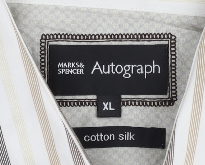 Marks and Spencer Women’s Multicoloured XL Cotton Silk Striped Button-Up Shirt