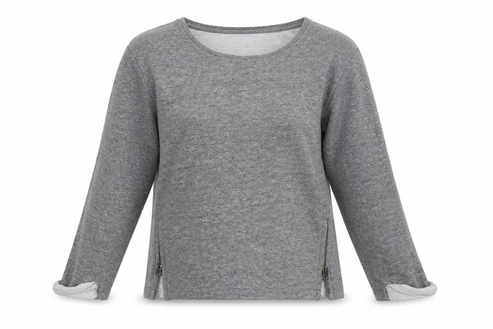 Front view of Red Herring Women’s Grey Round Neck jumper, size UK 8, Zip Detail