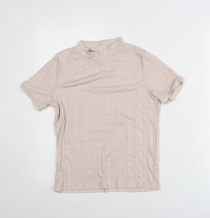 River Island Women’s Beige Mock Neck Knit T-Shirt UK 10