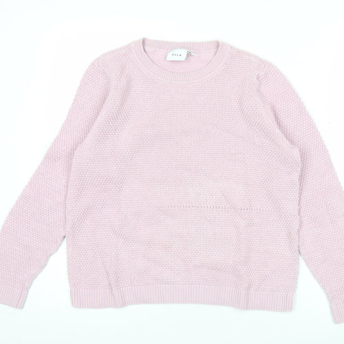 Vila Womens Pink XL Chunky Knit Cotton Pullover Jumper