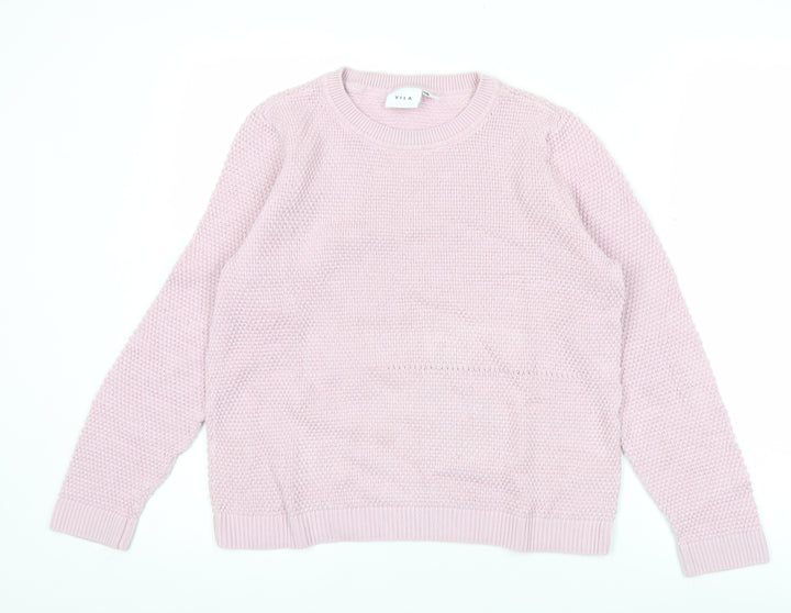 Vila Womens Pink XL Chunky Knit Cotton Pullover Jumper