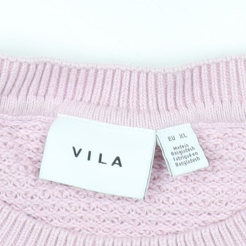 Vila Womens Pink XL Chunky Knit Cotton Pullover Jumper