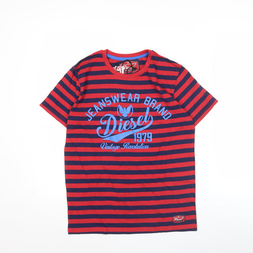 Diesel Boys Red Striped Short Sleeve Cotton T-Shirt Age 13