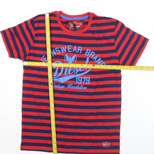 Diesel Boys Red Striped Short Sleeve Cotton T-Shirt Age 13